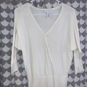 Cream colored, 3/4 length sleeve, V neck sweater